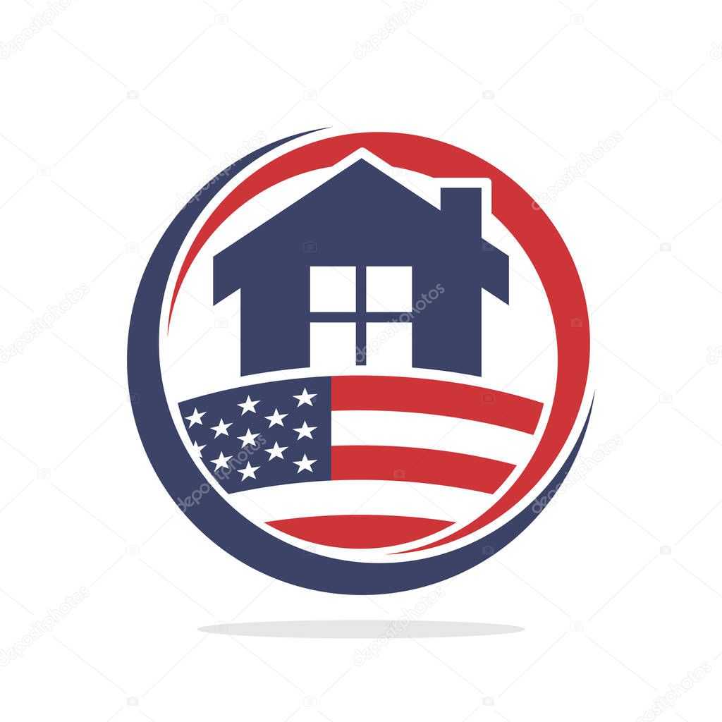 Icon illustration conceptualizing the development of property construction business, with the spirit of American nationality.