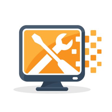 Vektör simge tasarlamak onarım ve bilgi medya ayarlama hakkında dijital iletişim teknoloji kavramı ile