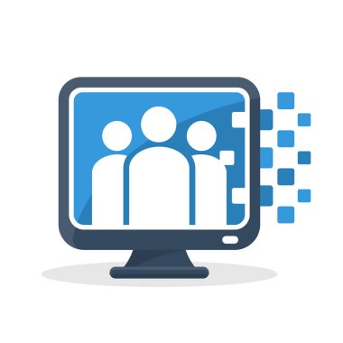 Vektör çizim simgesini topluluk bilgi medya siber hakkında dijital iletişim kavramı ile