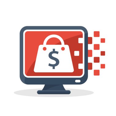 Vektör çizim simgesini online alışveriş hakkında dijital iletişim kavramı ile