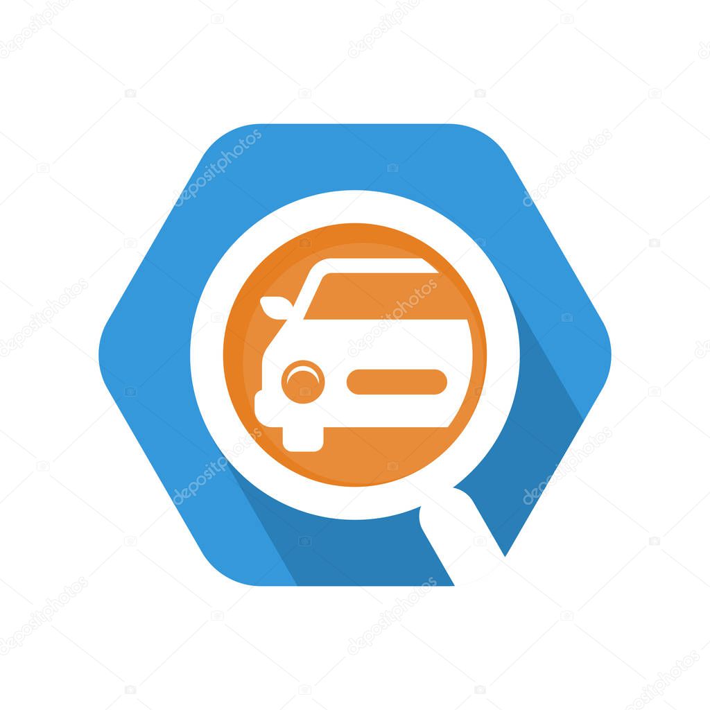Hexagon shape icon with a concept that illustrates car inspection, car search