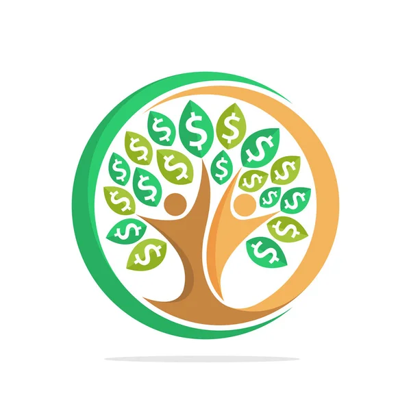 Ícone Árvore Ilustração Com Conceito União Humana Que Alcança Dinheiro — Vetor de Stock