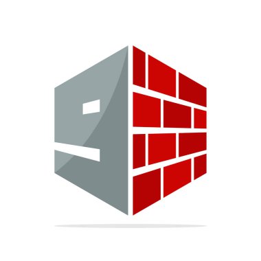 Logo simge inşaat iş kırmızı tuğla ve 9 numaralı kavramı ile için