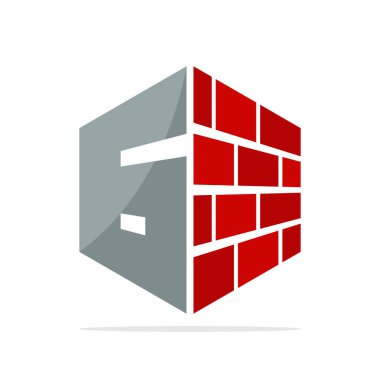 Logo simge inşaat iş kırmızı tuğla ve 6 numaralı kavramı ile için