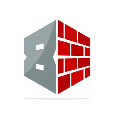 Logo simge inşaat iş kırmızı tuğla ve 8 numaralı kavramı ile için
