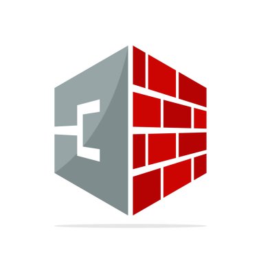 Logo simge inşaat iş kırmızı tuğla ve 3 numaralı kavramı ile için
