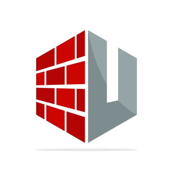 Иконка Логотипа Строительного Бизнеса Концепцией Сочетания Красного Кирпича Буквы — стоковый вектор