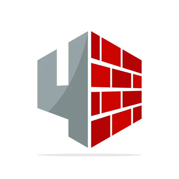 Иконка Логотипа Строительного Бизнеса Концепцией Сочетания Красного Кирпича Номера — стоковый вектор