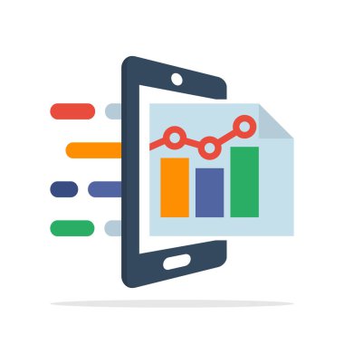 Vektör çizim simgesini bir mobil uygulaması ile iş analytics rapor bilgilerine erişmek kavramı ile