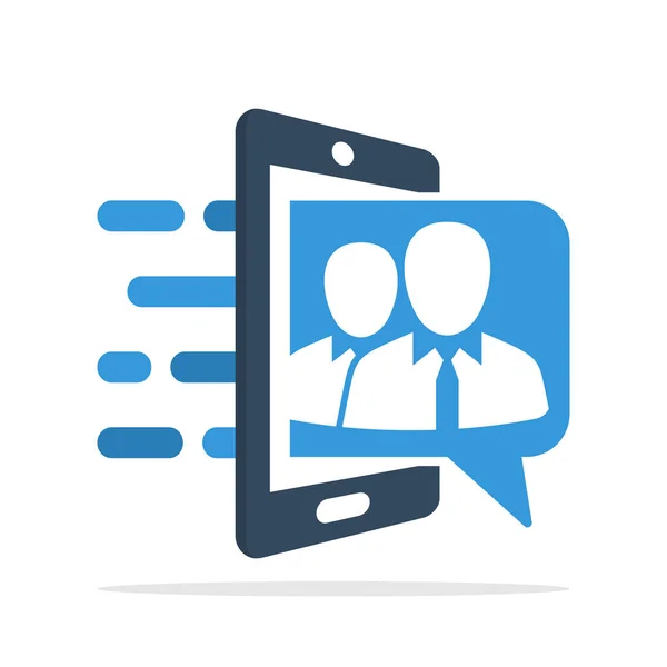 Vector illustration icon with the concept of communication support of expert teams via smartphone