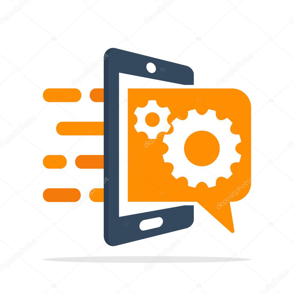 Vector icon illustration with the concept of communication information processes how to work with a mobile application
