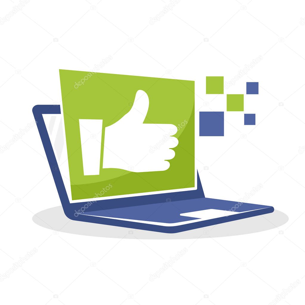 Vector illustration icon with the online review concept for laptops with good recommendations