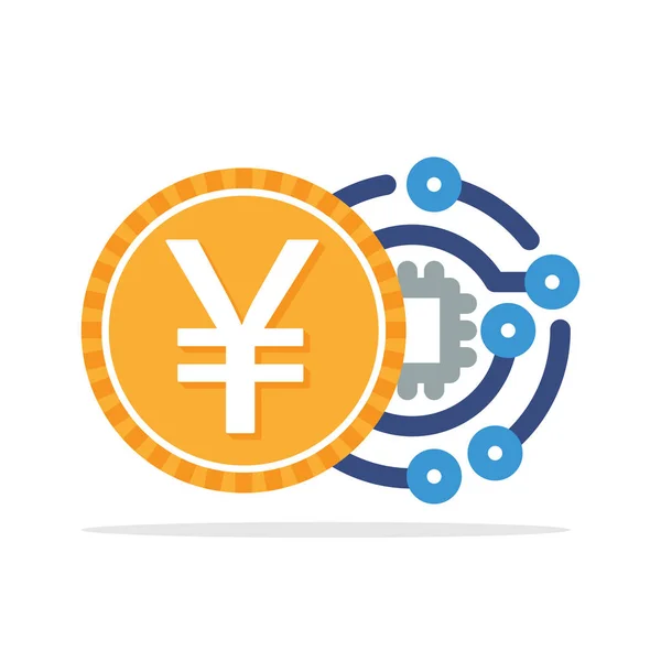 说明数字货币与日圆交易概念的图标Yen — 图库矢量图片