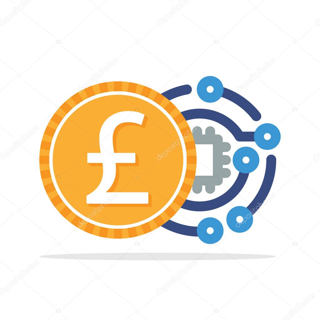Illustrated icon with the concept of digital money transactions in pounds sterling