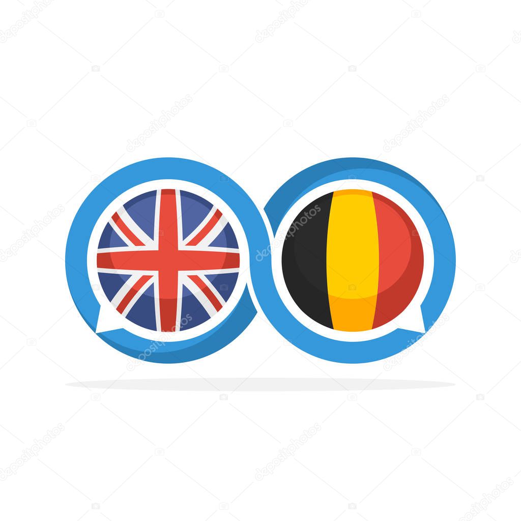 Illustrated icons with English and Belgian communication concepts