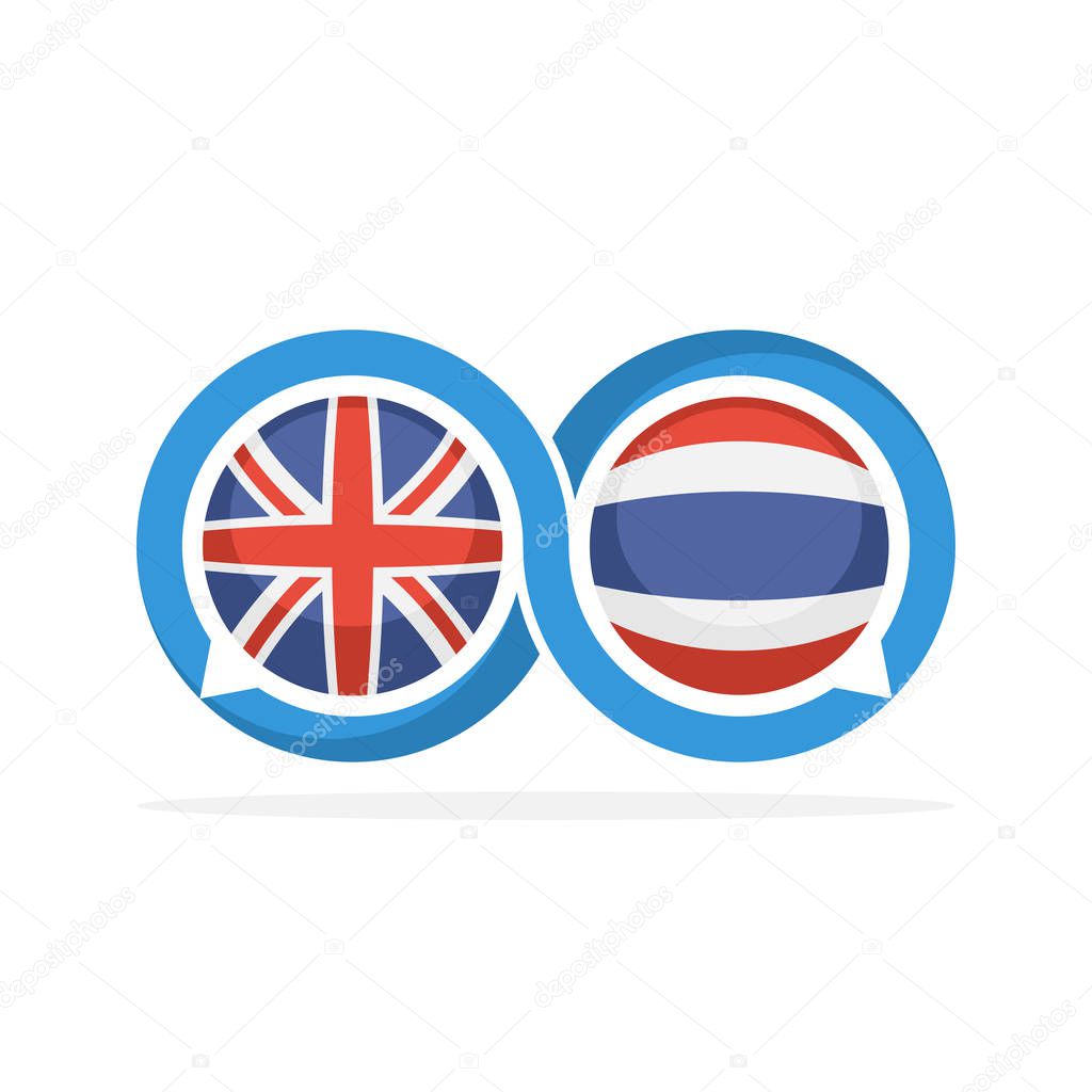 Illustrated icons with English and Thai communication concepts