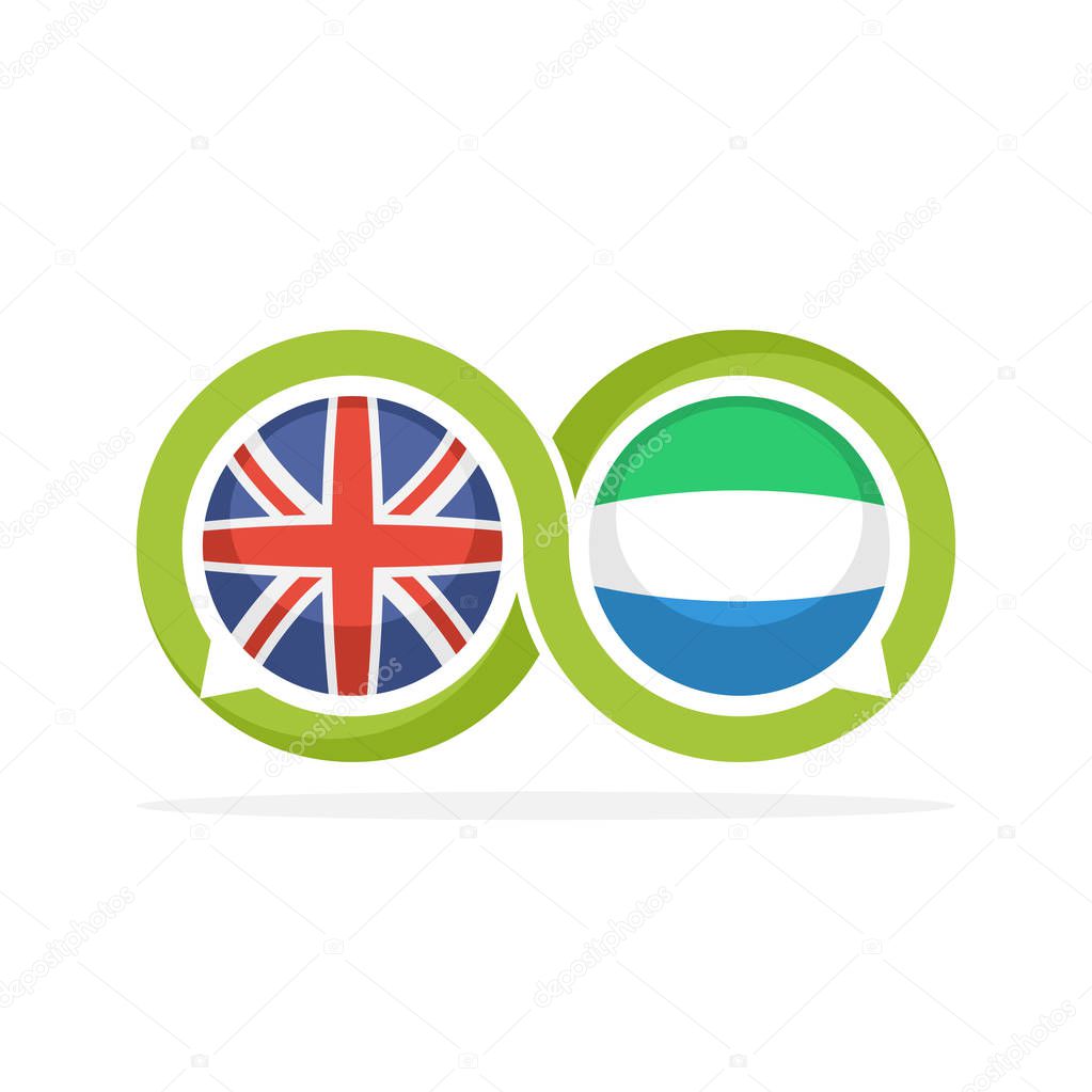 Illustrated icons with English and Sierra Leone communication concepts
