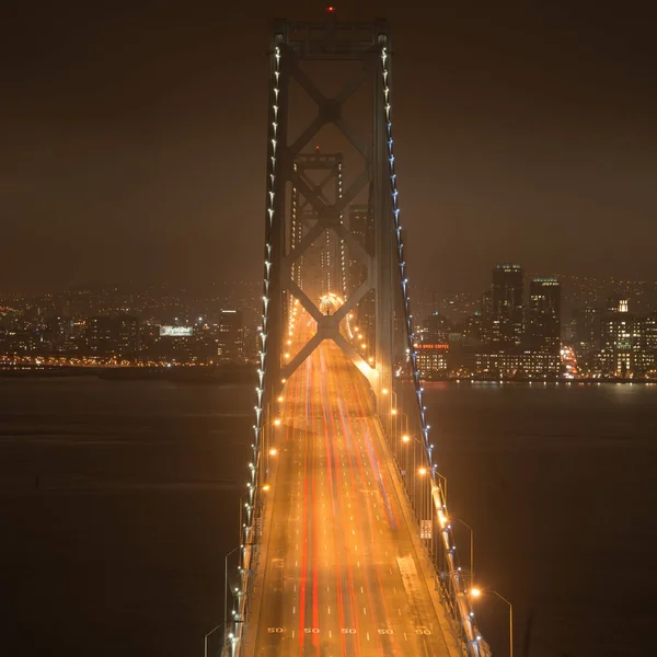 Pohled Mostu Bay Bridge Rozzářily Noci San Francisco North Beach — Stock fotografie