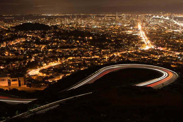 Vista Elevata Della Città San Francisco Dalle Torri Gemelle Notte — Foto Stock