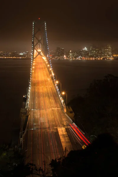 Pohled Mostu Bay Bridge Rozzářily Noci San Francisco North Beach — Stock fotografie