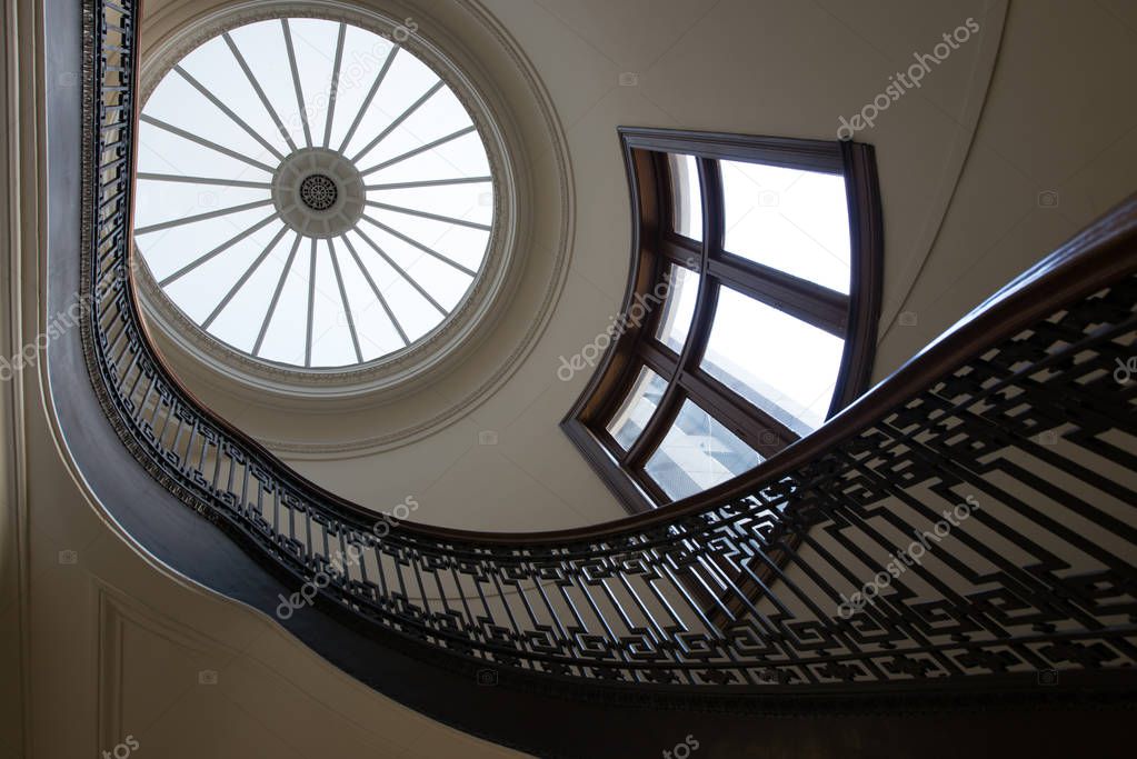 Low angle view of spiral staircase, North Beach, San Francisco, California, USA