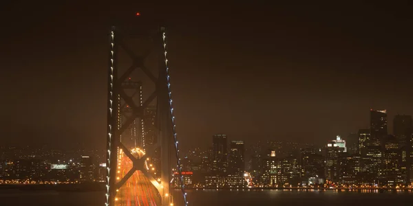 Vista Elevada Bay Bridge Iluminada Noite São Francisco North Beach — Fotografia de Stock