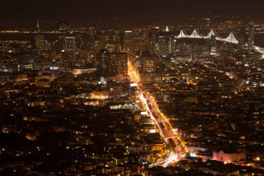 İkiz Kuleler gece, Kuzey Plajı, San Francisco, Kaliforniya, ABD, San Francisco Şehir yükseltilmiş görünümü