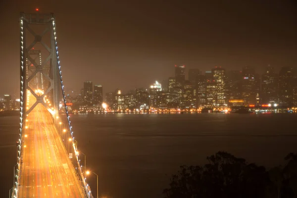 Vista Elevada Bay Bridge Iluminada Noite São Francisco North Beach — Fotografia de Stock