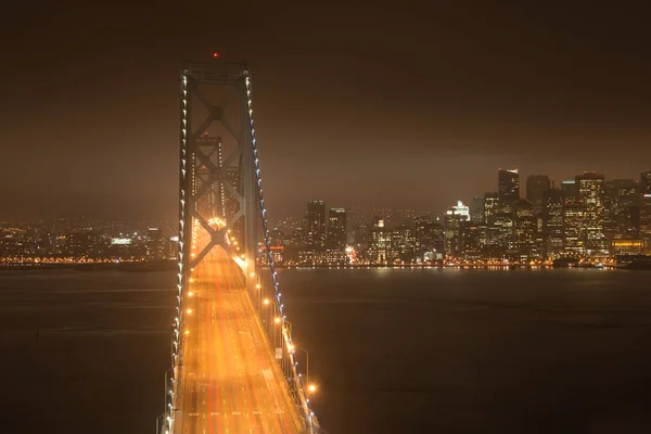 Forhojd Utsikt Bay Bridge Som Upplysta Natten San Francisco North — Stockfoto