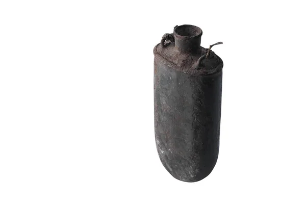 Old military dirty flask food and beverage storage container, is