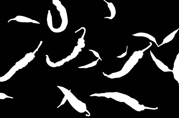Illustration von Cayennepfefferschoten auf einem schwarzen Bac verstreut — Stockfoto