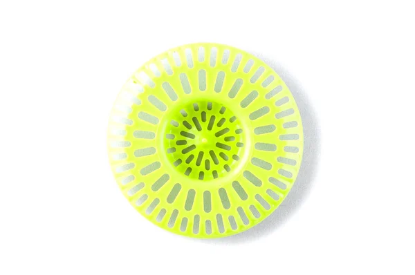 Malha redonda na pia verde plástico. Para filtrar sujidade grossa . — Fotografia de Stock