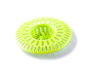 Lavabo plastik yeşil Örgü yuvarlak. Beyaz arka planda, iso