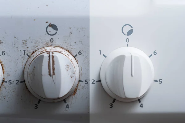 Detaylı temizlikten önce ve sonra elektrik düğmesi düğmesi