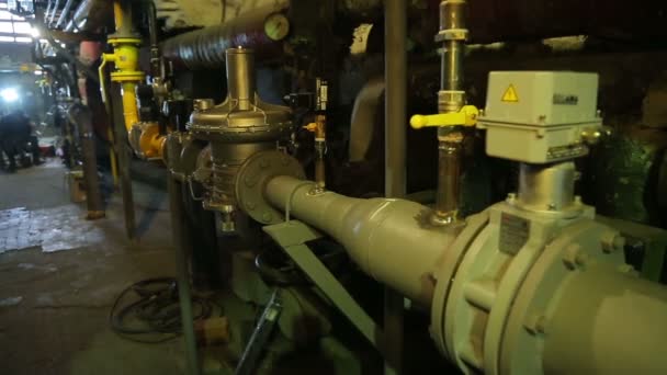 Repair gas boiler welding spark pipe cutting — Stock Footage Repair Gas Boiler Welding Spark Pipe Cutting Video Clip