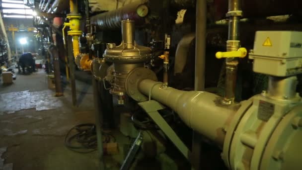 Repair gas boiler welding spark pipe cutting — Stock Footage Repair Gas Boiler Welding Spark Pipe Cutting Stock Footage