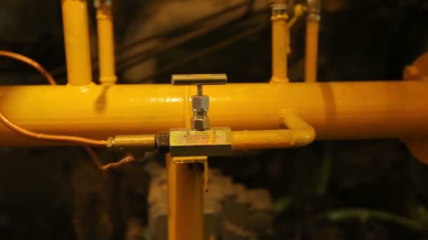 Yellow gas pipes in the boiler room — Stock Footage Yellow Gas Pipes Boiler Room Royalty Free Stock Video