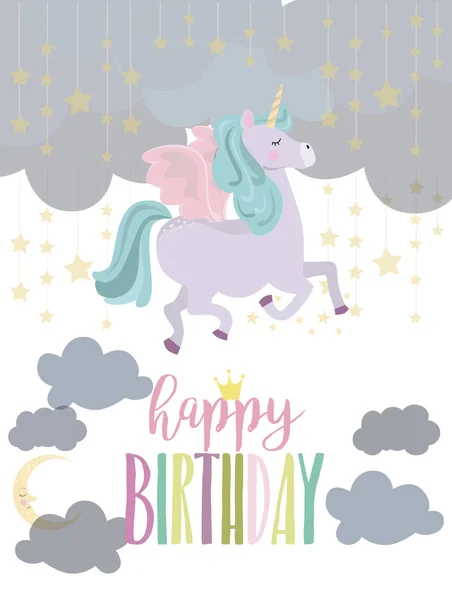 Carte Magique Avec Licorne Arc Ciel Affiche Voeux Anniversaire Invitation — Image vectorielle