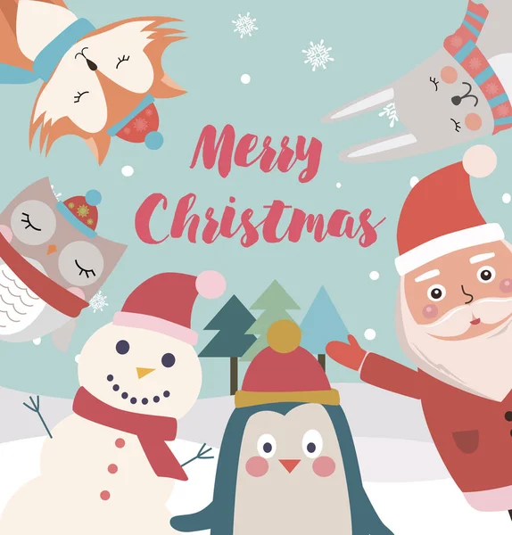 Aranyos Karácsonyi Üdvözlőlap Szórakoztató Állatok Karakterek Vektoros Illusztráció Jogdíjmentes Stock Vektorok