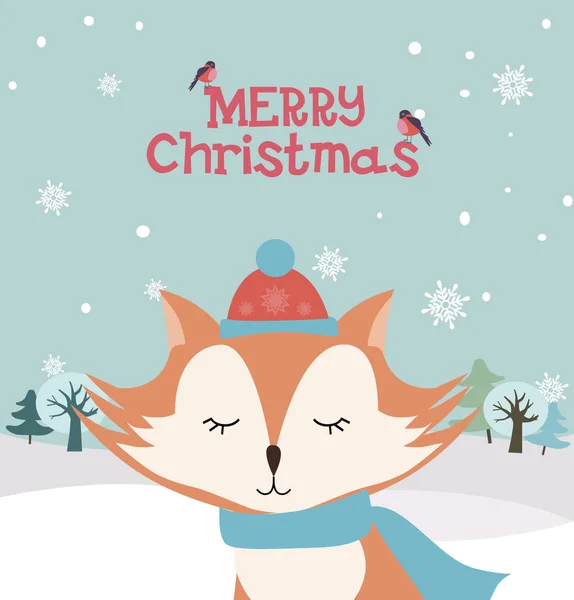 Linda Tarjeta Felicitación Navidad Con Divertidos Animales Personajes Ilustración Vectorial Vector de stock