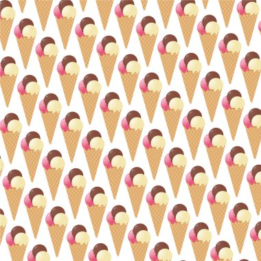 Vektör desen çikolata, vanilya ve çilekli dondurma koni ile