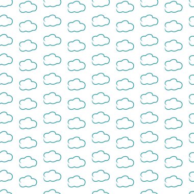 Elle çizilmiş mavi bulutlar Dikişsiz desen beyaz arka plan üzerinde