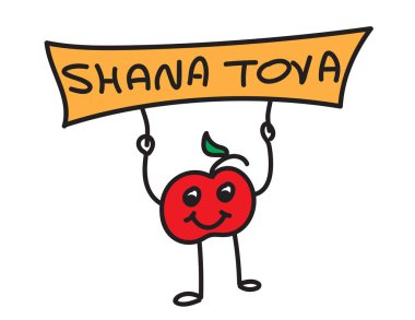 Shana Tova metinle bir işaret tutan Apple doodle