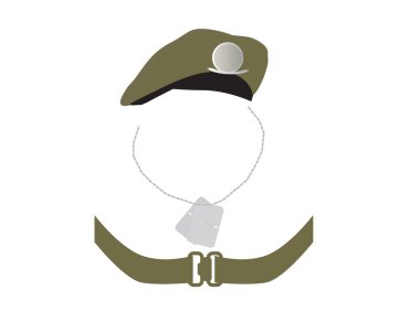 Abstract design with Army elements on white background - Hat, metal indentity tag and belt clipart