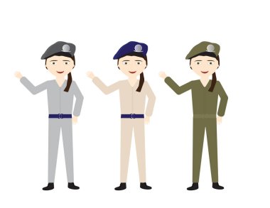 Female soldiers in Various uniform colors waving hello clipart