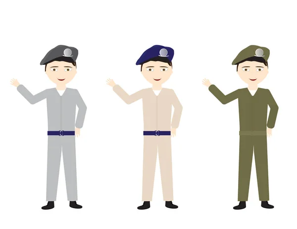 Soldats Masculins Différentes Couleurs Uniformes Saluant — Image vectorielle