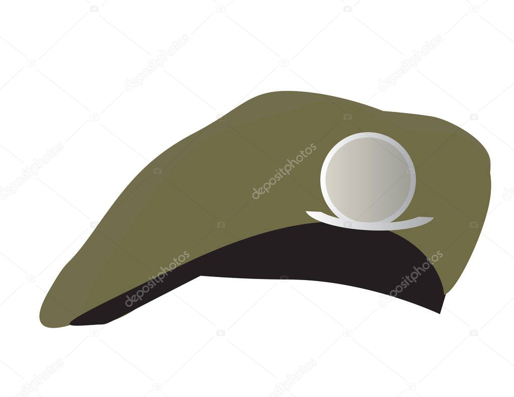 Green military hat on White background