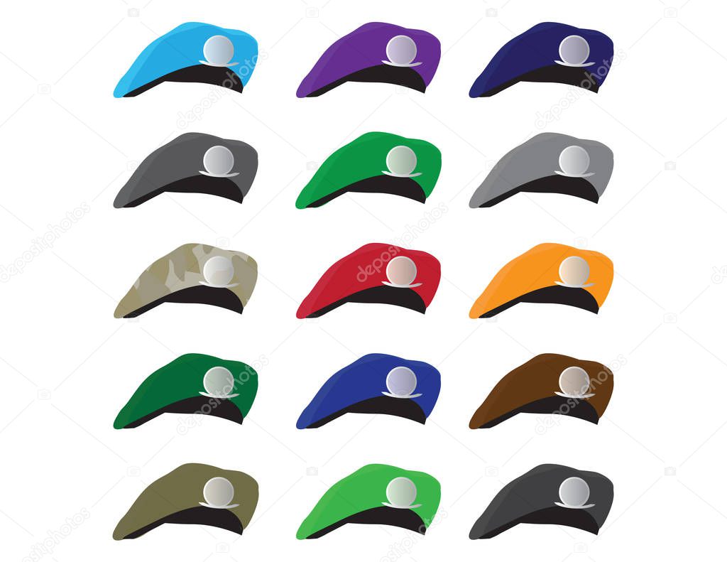Set of military hats in different colors