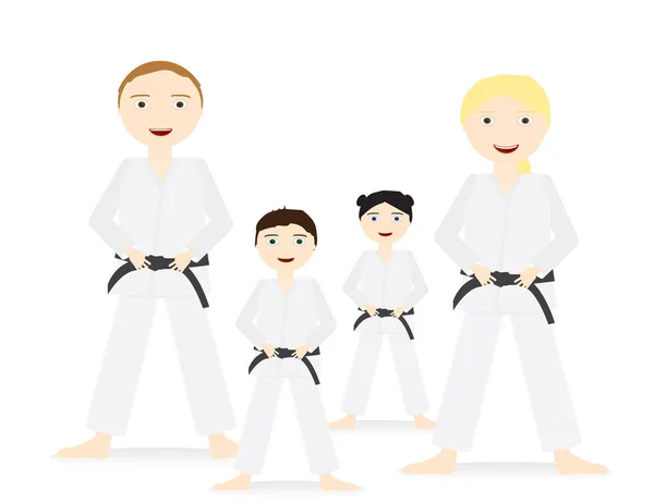 Grupo Personas Adultos Niños Con Uniformes Judo Cinturón Negro Pie — Vector de stock