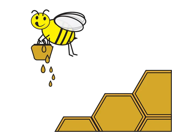 蜂蜜の瓶とハニカムの背景を持つかわいい蜂 — ストックベクタ
